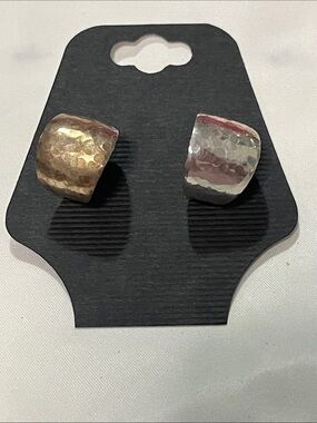 Two-Tone Hammered Dome Stud Earrings — Gold & Silver